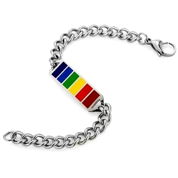 3 For $35 Stainless Steel Cuban Link Rainbow Pride Bracelet - Picture 1 of 4